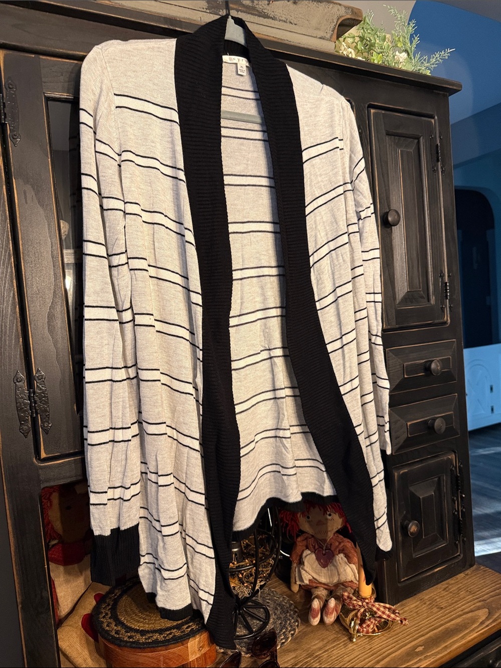 Cyrus Black and Cream Striped Open Cardigan